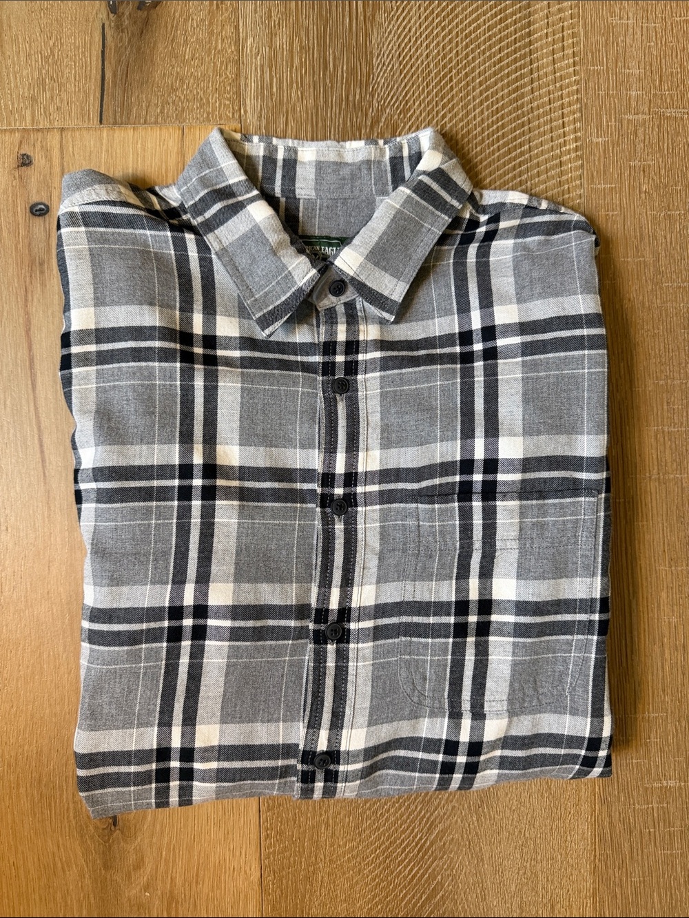 American Eagle Outfitters Gray and White Plaid Button-Down Shirt